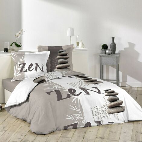 Housse de couette 240x220 + 2 taies Galets Zen coton 42 fils (1/4)