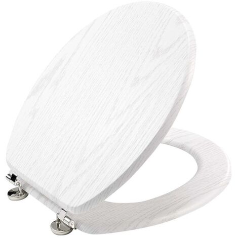 Abattant WC MDF charnières métal effet bois Strata blanc (1/4)