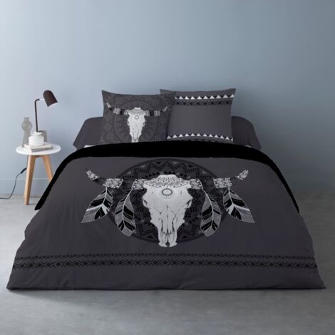 Housse de couette 240x220 BUFFLE GRIS + 2 taies 100% coton (1/3)
