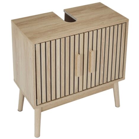 Meuble Sous Vasque Klaus - Design épuré, Rangement Salle De Bain, Bois Naturel, Pieds élancés, Montage Facile