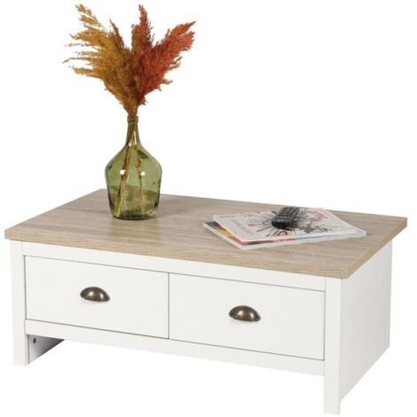 Table Basse En Bois Avec 2 Tiroirs Et 2 étagères – Pratique Et Rangement