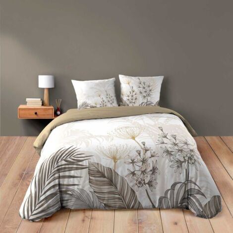 Parure De Lit 260x240 Cm - Housse De Couette + 2 Taies - 100% Coton - Motif Floral