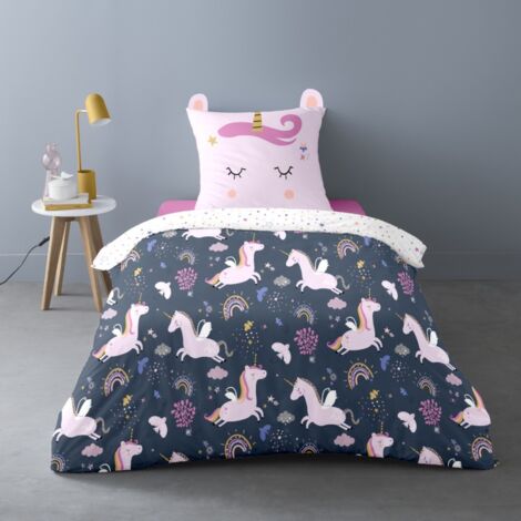 Housse de couette 140x200 Stella la licorne + 1 taie 100% coton