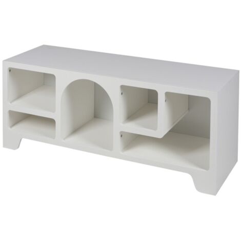 Meuble TV blanc 5 niches MDF 120x40xH50cm – Charge max 50kg – Design organique pour rangement accessoires – Fornord (1/3)