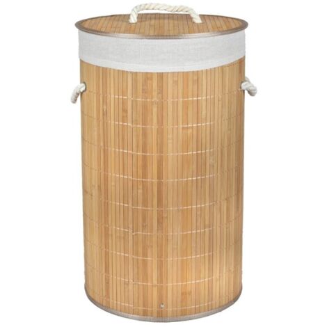 Panier à linge rond en bambou avec couvercle (1/3)
