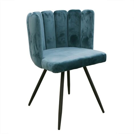 The Home Deco Factory – Chaise Ariel velours bleu canard – Dossier semi-circulaire – Hauteur d'assise 49,6 cm – Charge maximale 136 kg – Poids 6,55 kg (1/5)