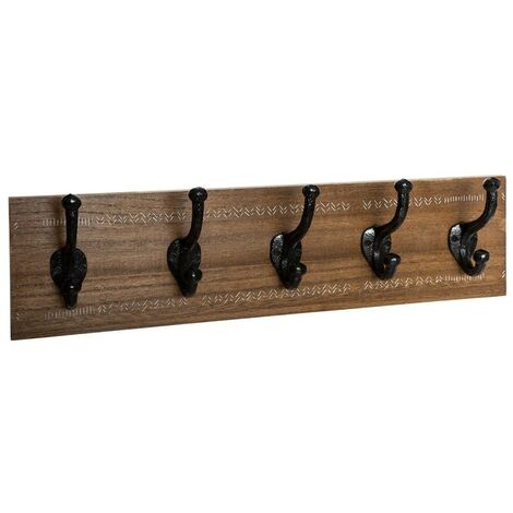 Atmosphera – Patère vintage 5 crochets en MDF et fer – Dimensions 49,5 x 8,5 x 14 cm – Fixation murale pour intérieur décoratif