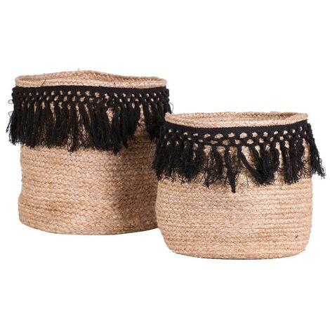 Ensemble de 2 paniers jute tressage noir (1/2)