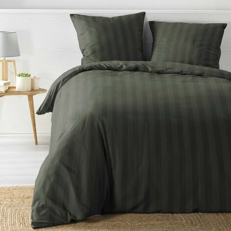 Douceur D'Intérieur – Housse de couette 220x240 cm – 2 taies d'oreiller 63x63 cm – Microfibre kaki – Finition pressions – Standard 100 OEKO-TEX
