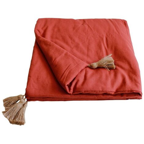 Édredon Panama 90x190 cm pompons jute terracotta