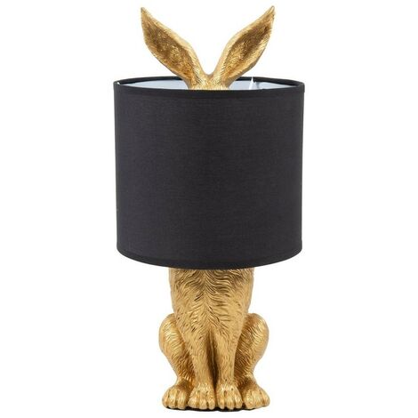 Lampe à poser lapin doré en résine – Abat-jour noir – Hauteur 44 cm – Douille E27 Max. 60W – Design contemporain – Ostaria