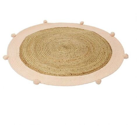 Tapis En Jute Rond Naturel Réversible Tressé à La Main Moderne Rustique