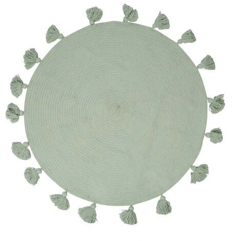 Tapis rond pompons vert coton D90