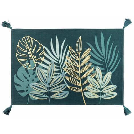 Tapis pompons 60x90 cm métallisé Ornella émeraude (1/3)