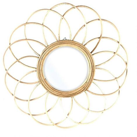 Miroir Déco Fleur En Rotin - Diamètre 38cm - Style Bohème - Atmosphera - Pour Salon Ou Chambre