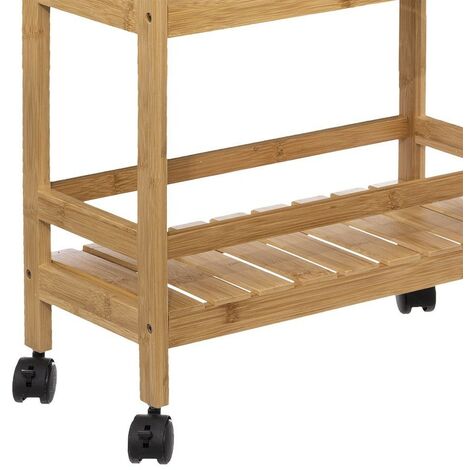 Desserte Roulante 3 Niveaux Bambou - 80cm De Haut - Idéale Petit Espace