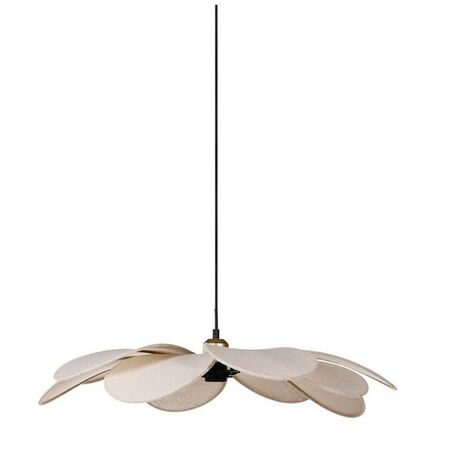 Suspension en métal et lin écru D60 – Design élégant en tissu pétale – Hauteur 11 cm – Douille E27 – Longueur cordon 66 cm – Ostaria