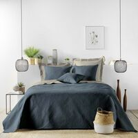 Couvre-lit 2 personnes matelassé 220x240 microfibre unie Romane bleu