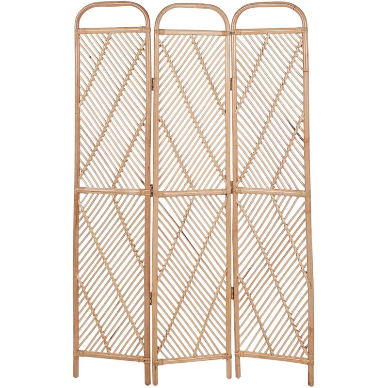 Paravent Beliani 3 Panneaux En Rotin Naturel Et Noir, Style Boho, 118x180 Cm