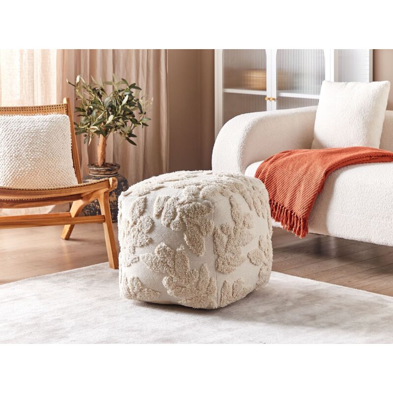 Poufs en Boucle Blanc Assise Supplémentaire de Salon Repose-Pieds