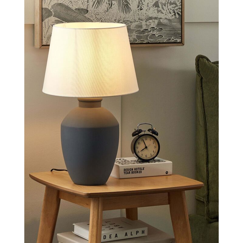 Lampe à Poser Beliani RODEIRO Orange Céramique, Abat-jour Lin Conique, Peint Main, IP20