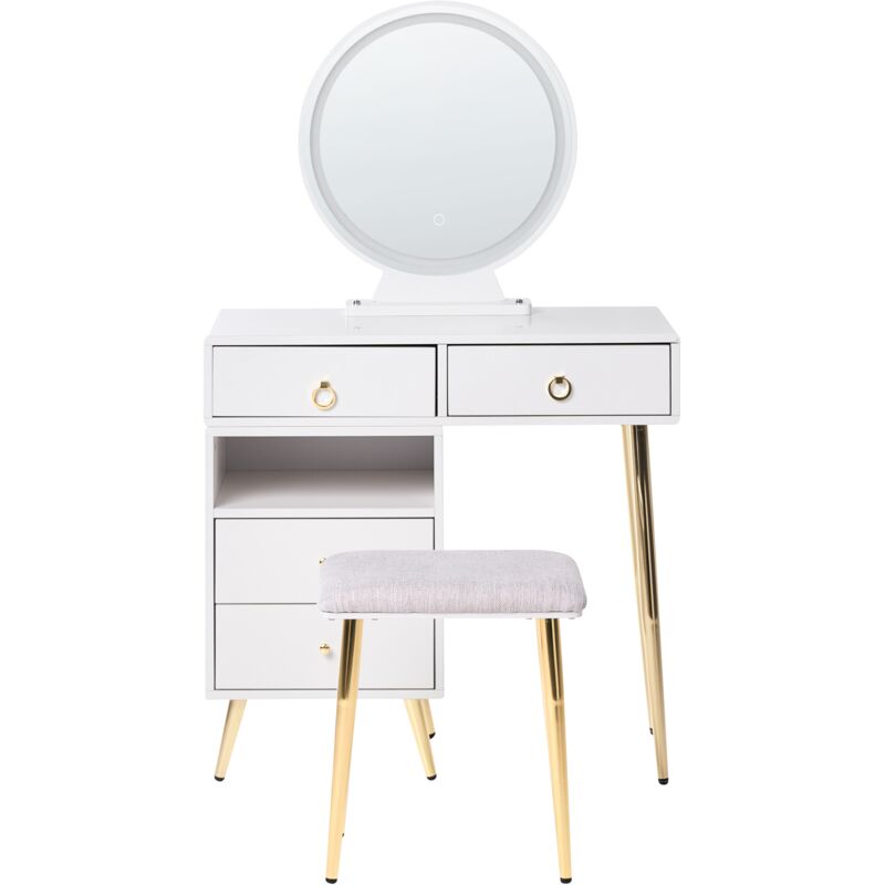 Coiffeuse élégante Noir Et Doré Avec Miroir Et Tabouret - Style Glamour - Beliani YVES