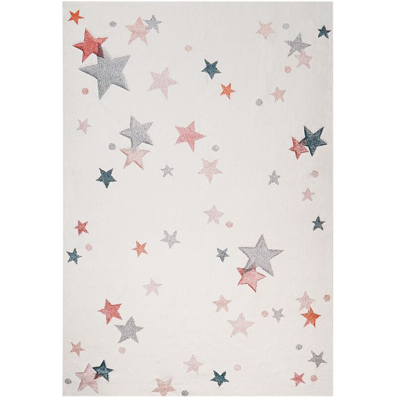 Tapis Enfant Rond Planètes Et étoiles - 120 Cm De Diamètre - Gris - Polypropylène Doux - Anti-dérapant - Compatible Plancher Chauffant