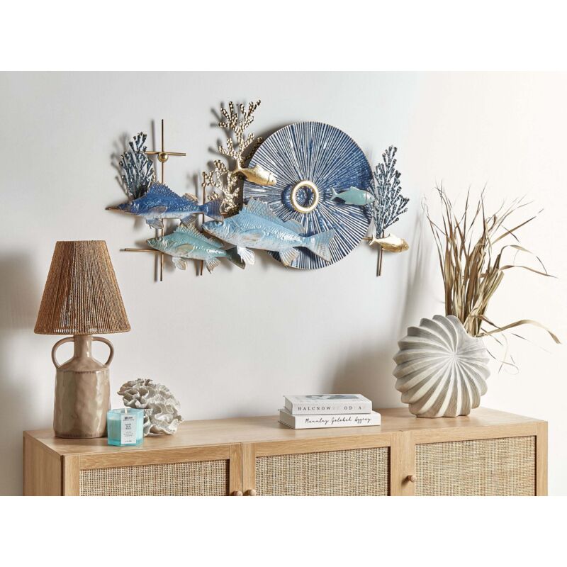 Décoration murale en fer bleu, 78 x 4 x 79 cm | tiges - Qechic