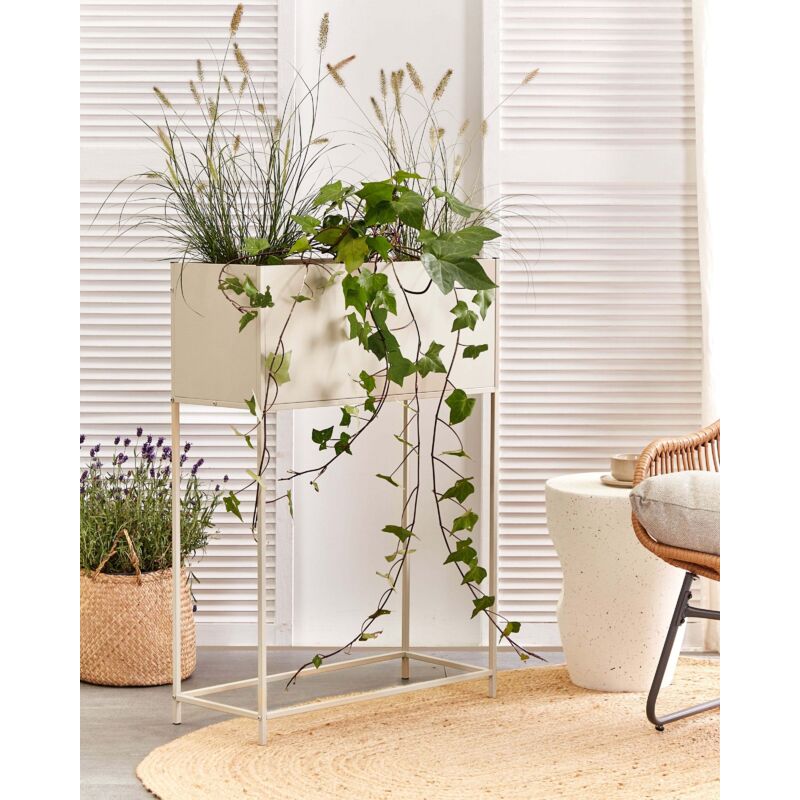 Jardinière Surélevée En Métal Beige - Support De Plantes Intérieur Extérieur Élégant Et Robuste