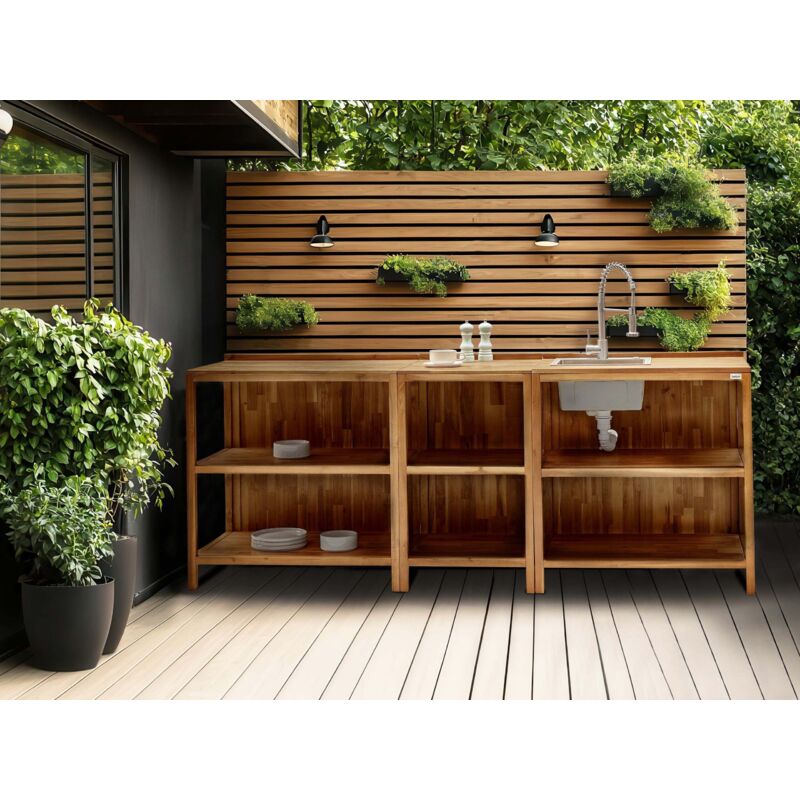 Îlot De Cuisine Extérieur En Acacia – 80x50x83 Cm, 2 étagères, Plateau En Acier - 10