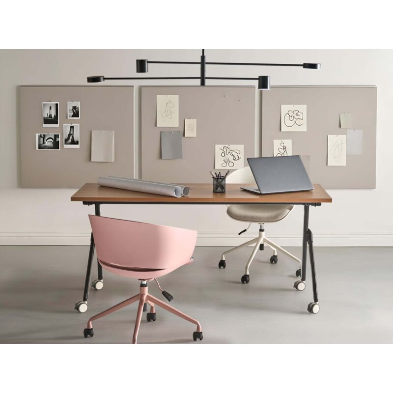 Bureau Pliant Beliani BENDI - 160x60 Cm - Roulettes - Cadre Métallique - Bois Clair
