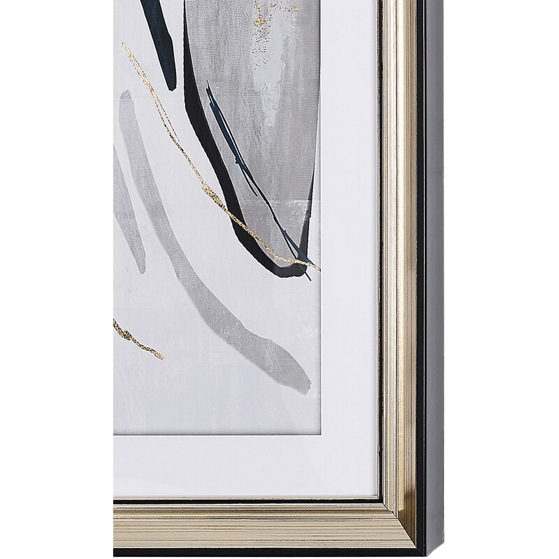 Tableau Affiche Déco Grise et Doré Art Abstrait à Effet Aquarelle avec  Cadre couleur Laiton 30 x 40 cm Parfait pour Salon Moderne et Glamour  Beliani