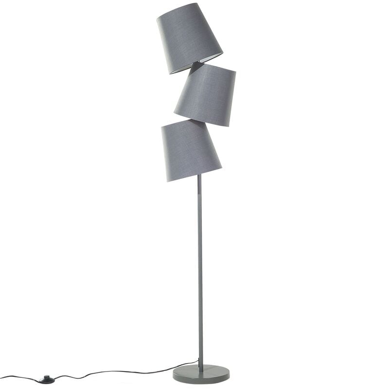 Lampadaire design noir avec abat-jour en tissu 3 lumières - Melis