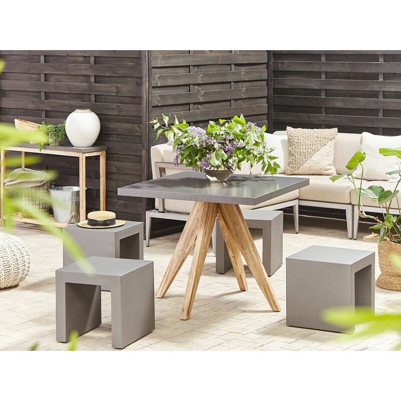 Table de jardin en fibre-ciment blanc et bois 200 x 100 cm OLBIA
