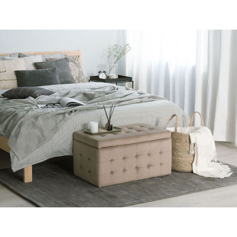 Pouf De Rangement Beliani Lot 2 Poufs Coffres De Rangement En Velours Bleu Avec Pouf Rangement