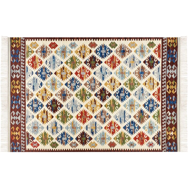 Tapis Kilim Multicolore en Laine 160 x 230 cm avec Franges Oriental