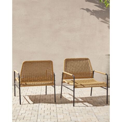 Lot de 2 Chaises de Jardin Modernes en Polyotin Naturel et Métal Noir Prasimo