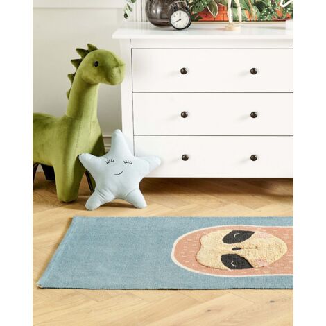Tapis Enfant Motif Panda 80x150cm - Décoration Chambre Bleu - Doux Et Confortable - Pour Filles Et Garçons