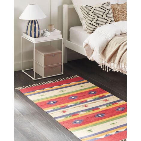 Tapis Kilim Fait Main 80x150 Cm Laine Grise Avec Pompons - Aratashen
