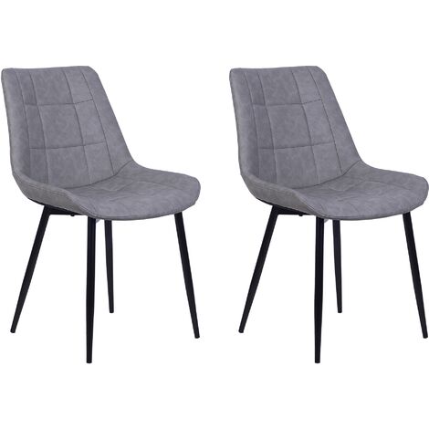 Set 2 Chaises Tapissées en Cuir PU Gris avec Motif Élégant Classique