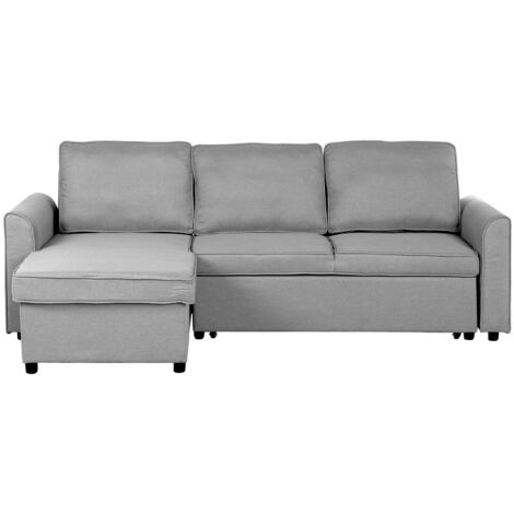 Canapé d'Angle Convertible Côté Droit en Tissu Gris Clair avec Fonction Lit et Espace Rangement Spacieux pour Salon Style Moderne Beliani (1/5)