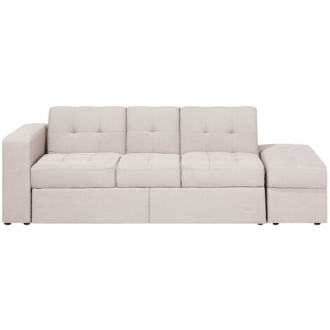 Beliani – Canapé convertible 3 places en tissu beige – Multi-rangement avec dossier réglable – Couchage 90x190 cm – Design moderne et durable (1/5)