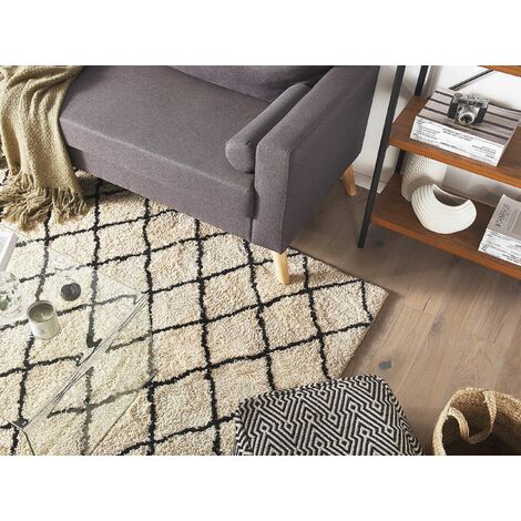 Tapis de Salon ou chambre en crème 140x200, Tapis poil ras moderne et doux, Rectangulaire, Interieur