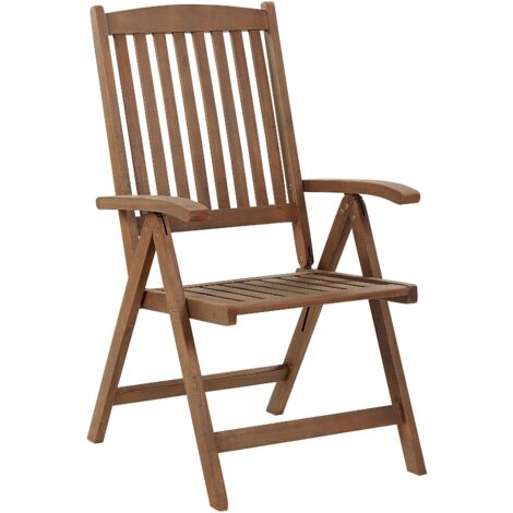Chaise De Jardin Pliante Beliani - Bois D'acacia Foncé, Dossier Inclinable, Sans Montage, 160 Kg Max