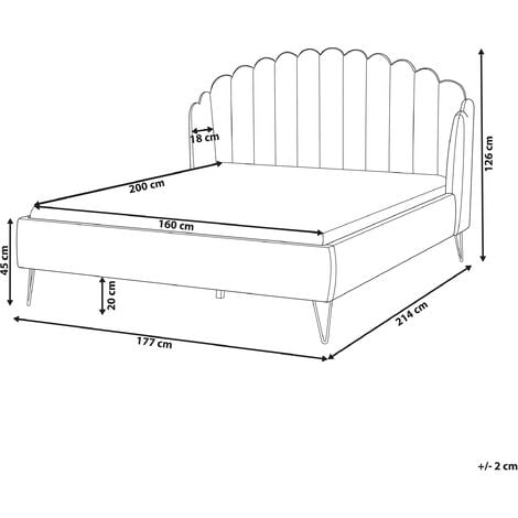 Vevey Lit 2 personnes en tissu avec sommier à lattes 160x190cm