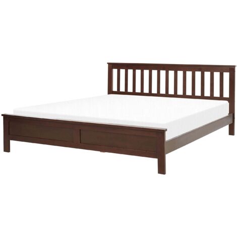 Lit Double en Bois Sombre de Pin 180 x 200 cm à Lattes Chambre Scandinave Mayenne (1/5)