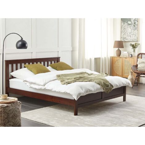 Lit double en bois avec sommier à lattes et espace de rangement, facile Lit double en bois avec sommier à lattes et espace de rangement, facile