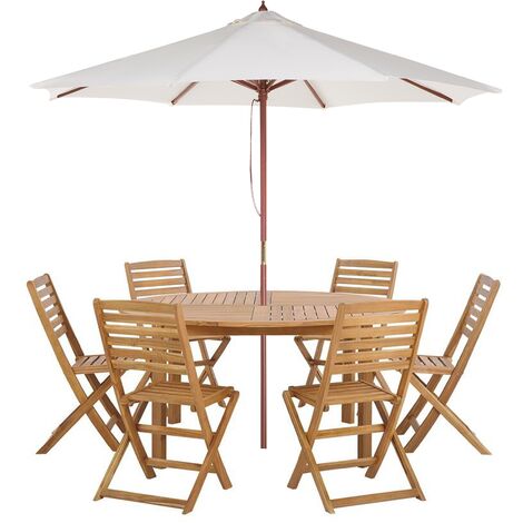 Ensemble Jardin Table Et Chaises Avec Parasol Options En Bois D Acacia Clair Tolve