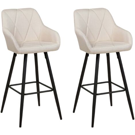 Lot 2 Chaises de Bar Modernes Assise Rembourrée en Tissu Beige Clair avec Accoudoirs et Pieds en Métal Noirs Darien (1/5)