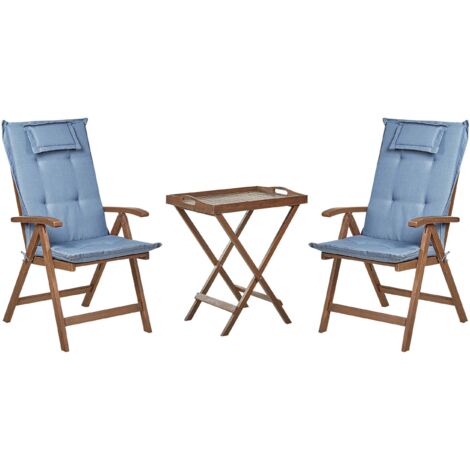 Ensemble de Jardin Table et 2 Chaises Réglables en Bois d'Acacia Foncé Amantea (1/5)